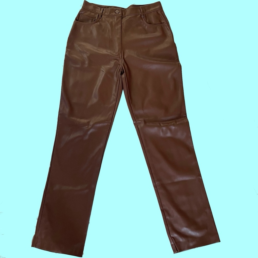 NEW Oak + Fort Faux Vegan Leather Pants Slim High Rise NWT - Picture 3 of 12